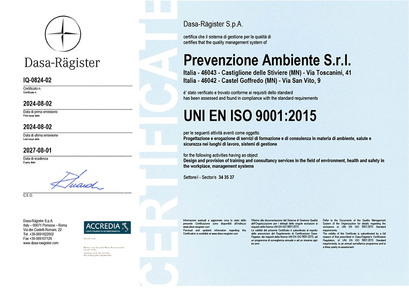 Certificato ISO 9001.